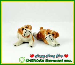   Figurine Ceramic Animal Statue Gift Cute Brown 2 Puppy Dog Bulldog