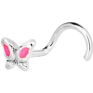  Sterling Silver 3mm Pink Gem Butterfly Nose Ring Jewelry