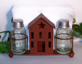 Wrought Iron SALTBOX HOUSE Napkin& Mini Mason Jar Salt Pepper Shakers 