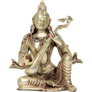  Goddess Saraswati Plays Veena   Copper Sculpture