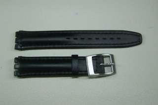 20MM REPLACEMENT SWATCH BLACK LEATHER STRAP SS BUCKLE  