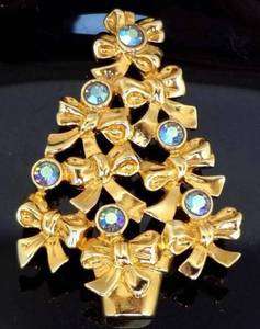   Borealis Crystal Rhinestone Christmas Tree Brooch Pin Signed AVON