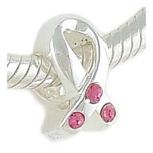   PINK RIBBON Charm Bead fits Pandora Chamilia Charm Bracelet GIFT BOXED