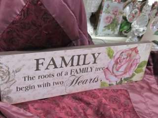 FAMILY PLAQUE with SAYING & PINK ROSE WALL DECOR~Shabby~Cottage~Chic 