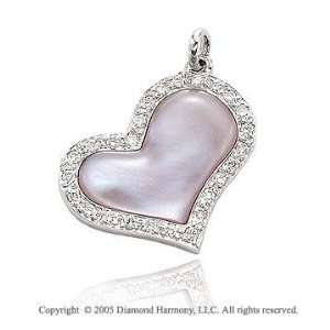    14k Diamond Pave Pink Mother of Pearl Swivel Heart Pendant Jewelry