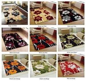   Black Grey Red Green Orange Cream Brown Small to Large Flowers Rugs