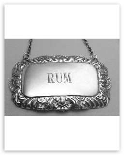 Rum Liquor Decanter Label / Tag   Sterling Silver  