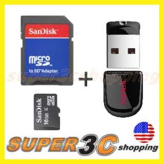 Sandisk 16GB Micro SD HC SDHC Class 4 Memory Card + Cruzer USB Drive 