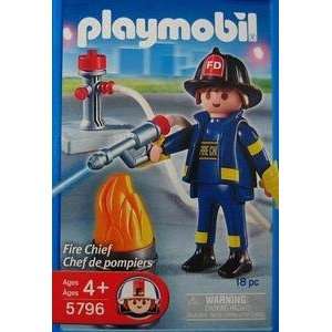  Playmobil Fire Chief # 5796 with Hydrant , Barrel with 