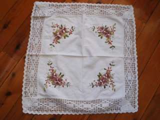 Ribbon Embroidery Crochet Lace Table Topper S White  