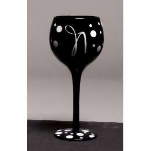   Winogram   Monogram Black Polka Dot Wine Glass   N