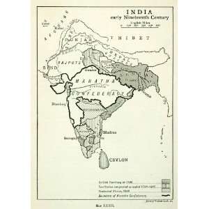 Lithograph Vintage Map INdia British Territories Bengal Ceylon Punjab 