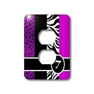   Animal Print Monogram   Purple T   Light Switch Covers   2 plug outlet