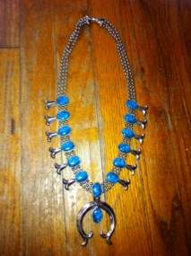   Silver Tone Goldette faux Turquoise squash blossom necklace  