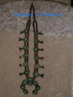 Vintage Turquoise Squash Blossom Necklace, Earrings  