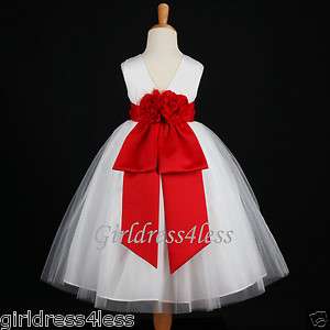 WHITE/RED HOLIDAY BRIDESMAID PAGEANT PARTY FLOWER GIRL DRESS 12M 2 4 6 
