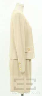 St. John Collection Beige Knit Gold Button Up Jacket & Skirt Suit Size 