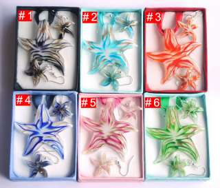 6Color Starfish Stripe Murano Lampwork Glass Pendant Necklace Earring 