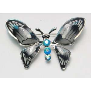   Gloss Hand Painted Blue Opal Crystal Rhinestone Butterfly Brooch Pin