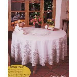 Crochet Vinyl tablecloth,White Single lining 60ROUND  