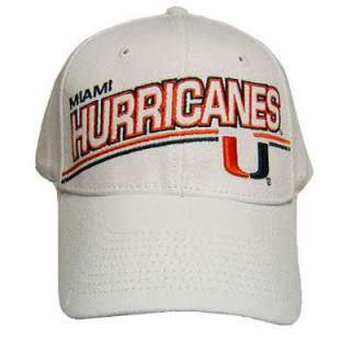 NCAA OFFICIAL UM MIAMI HURRICANES WHITE CAP NEW ADJ  