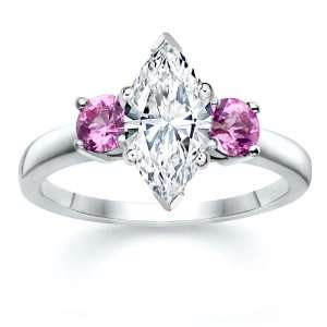   Marquise Diamond W Round Pink Sapphire Ring 18K Samuel David Jewelry