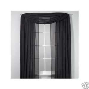  Two Sheer Curtain Panels and One Sheer Scarf, Black 84 