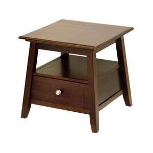    Angolo End Table with Shelf and Drawer Antique Walnut Electronics