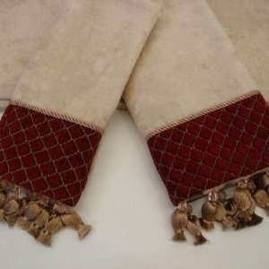   Sherry Kline Antoinette Red Chenille 3 piece Decorative Towel Home