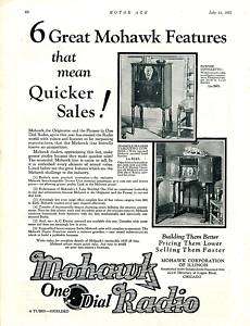 1927 MOHAWK One Dial 6 Tube RADIO AD. 2 Models SHown  