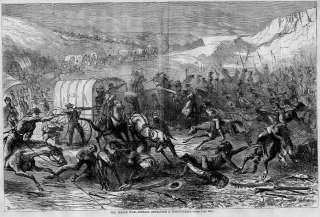 INDIAN WAR, HORSES GUNS INDIANS ATTACKING WAGON TRAIN  