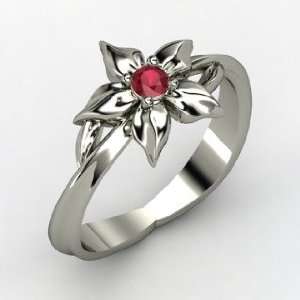  Star Flower Ring, Platinum Ring with Ruby Jewelry