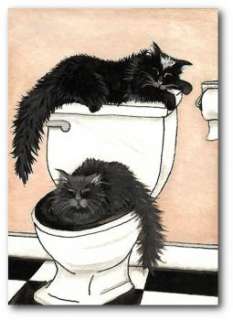 Black white Grey Cats Bathroom Kitty Cat Nap Fun ArT   by BiHrLe LE 