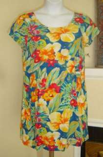   Hibiscus Cap Sleeve Floral Hawaiian Rayon Short Womens Dress L 44 B