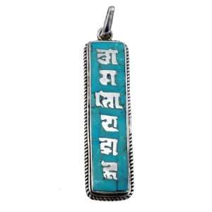   Silver Turquoise Inlaid Om Mani Padme Hum Tibetan Pendant Jewelry