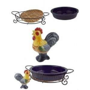   Design Pie Dish with Rooster Vent Rattan & Wire Holder